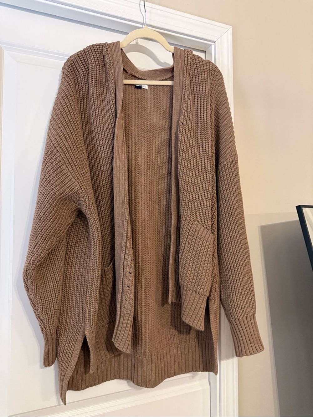 American Eagle Outfitters Chunky Hooded Open-Front Cardigan - Brown Taupe